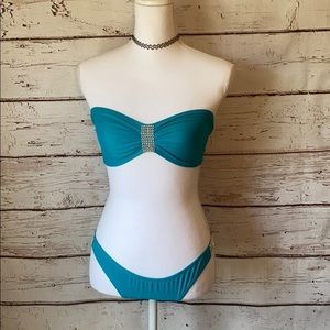 Blue Rhinestone Small Bikini Thong